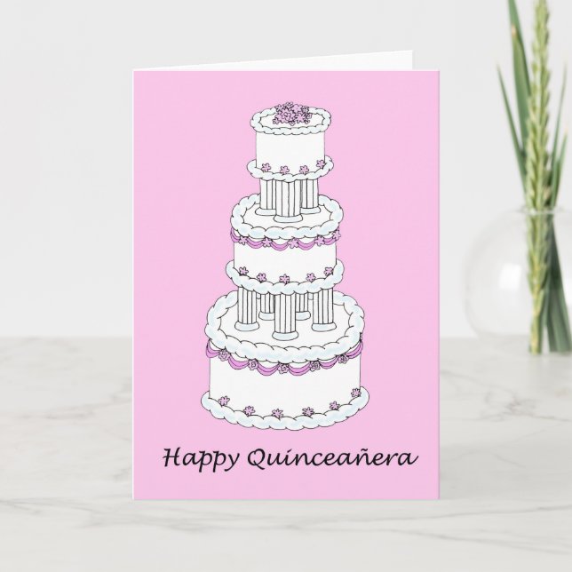 Invitación Feliz pastel de quinceañera (Anverso)