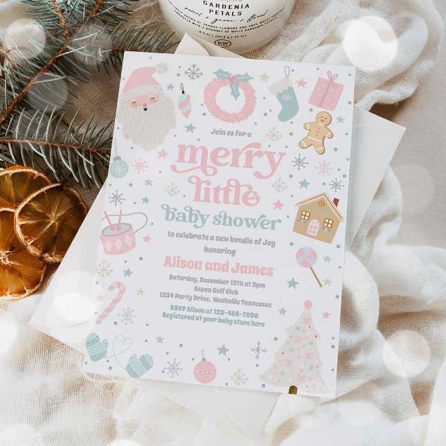 Invitación Feliz Pequeños Navidades Baby Shower Rosa Y Plata (Subido por el creador)