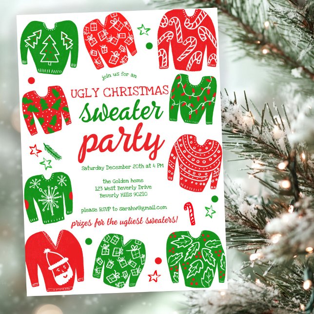 Invitación FELIZ Personalizado de fiesta navideña Navidades S (UGLY SWEATER Christmas Holiday Party Cute Custom Invitation
)
