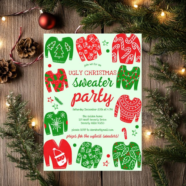 Invitación FELIZ Personalizado de fiesta navideña Navidades S (UGLY SWEATER Christmas Holiday Party Cute Custom Invitation
)