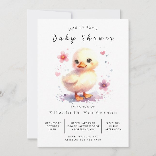 Invitación Feliz Personalizado Duck Baby Shower (Anverso)