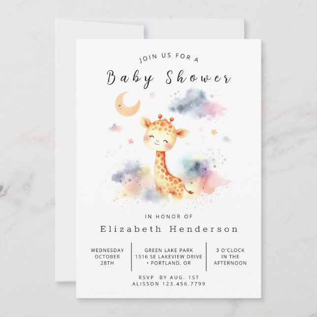 Invitación Feliz Personalizado Giraffe Baby Shower (Anverso)