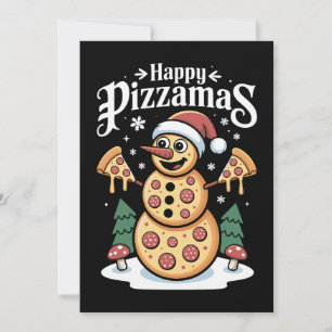 Invitación Feliz Pizzamas Navidad Pizza Muñeco de Nieve Sombr
