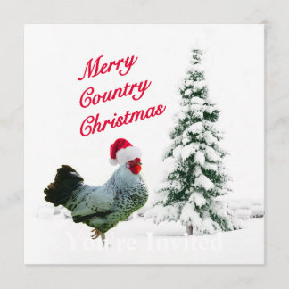 Invitación Feliz pollo del navidad del país con el gorra de