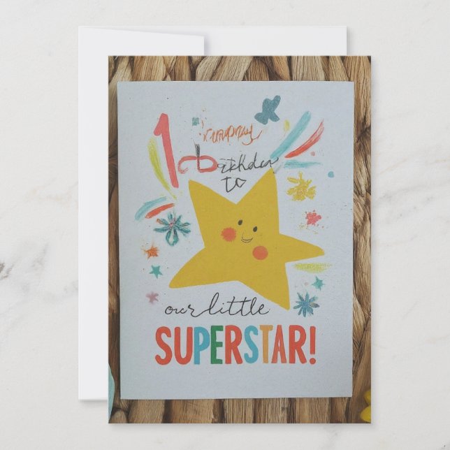 Invitación "¡Feliz primer cumpleaños a nuestra pequeña supere (Anverso)