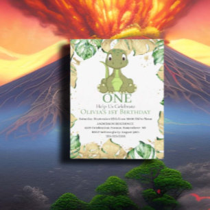 Invitación Feliz primer cumpleaños a tu pequeño dinosaurio