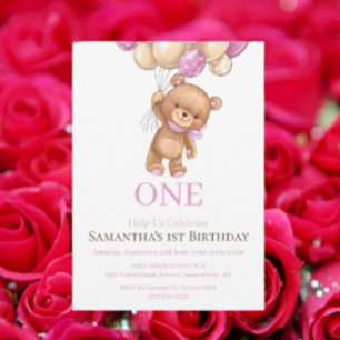 Invitación feliz primer cumpleaños de osito de peluche