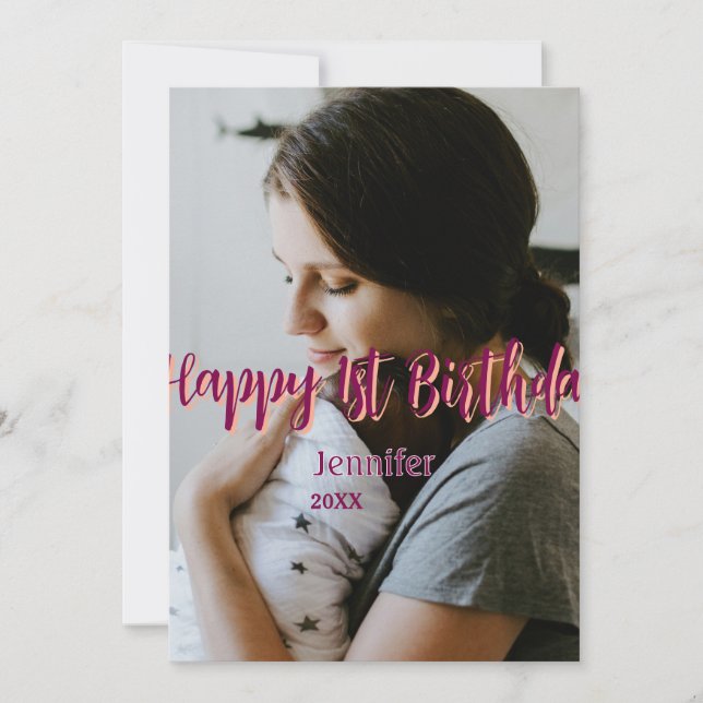 Invitación Feliz primer cumpleaños niños bebé madre naranja r (Anverso)