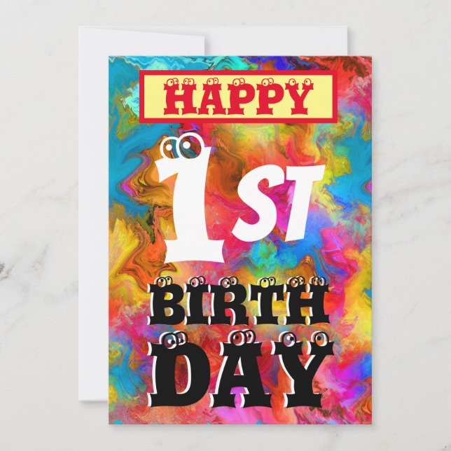 INVITACIÓN FELIZ PRIMER CUMPLEAÑOS NIÑOS EDITABLES CUMPLEAÑOS (Anverso)