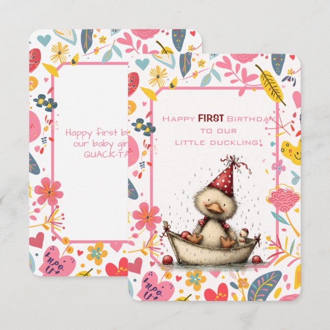Invitación Feliz Primer Cumpleaños nuestro patito (Anverso / Reverso)