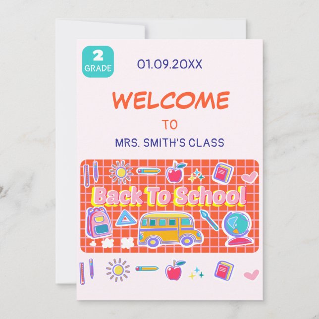 Invitación ¡Feliz Primer Día De La Escuela! Mensaje del profe (Anverso)