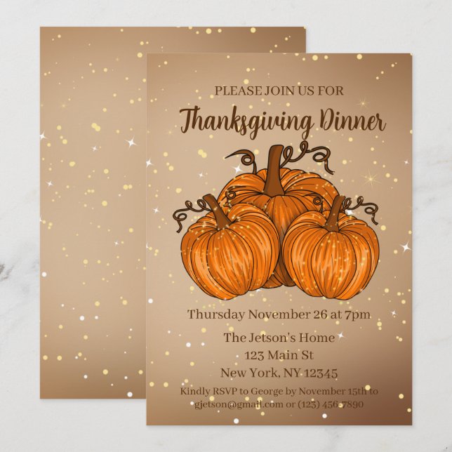 Invitación feliz Purpurina de calabaza de Acción d (Anverso / Reverso)