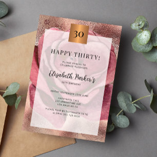 Invitación Feliz purpurina de oro de 30 años de rosa