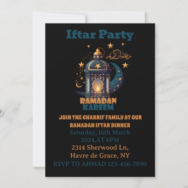 Invitación Feliz Ramadan Kareem Mubarak Linterna  (Anverso)
