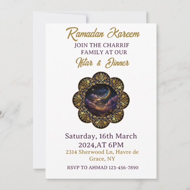 Invitación Feliz Ramadan Kareemk 2024 Fiesta Iftar (Anverso)