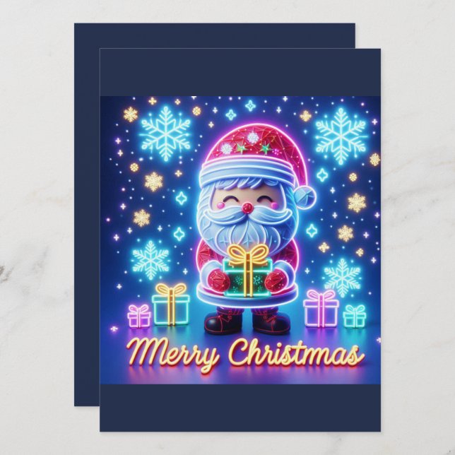 Invitación Feliz regalo de navidad de Papá Noel (Anverso / Reverso)