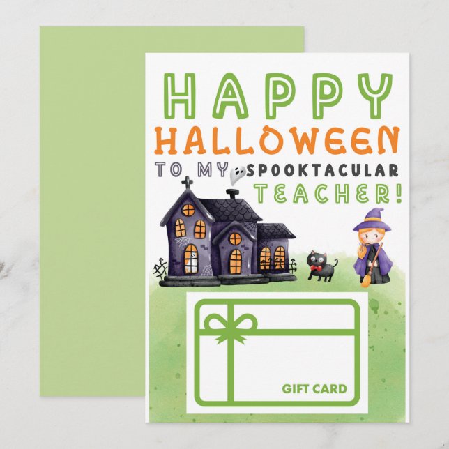 Invitación Feliz regalo para profesor de Halloween (Anverso / Reverso)