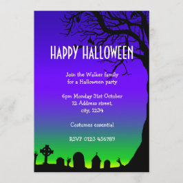 Invitación Feliz resplandor de cementerio azul y verde de Hal