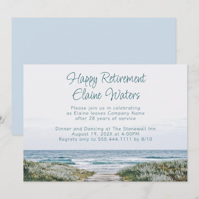 Invitación Feliz retiro Fiesta Boardwalk Ocean (Anverso / Reverso)