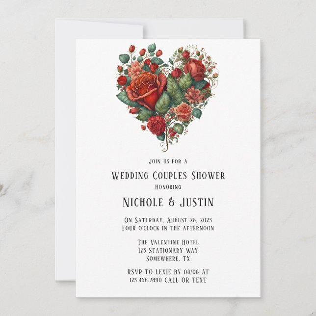 Invitación Feliz Rosa de San Valentín Boda ducha de duchas (Anverso)