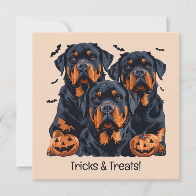 Invitación Feliz Rottweiler de Halloween perros Jack O Lanter (Anverso)