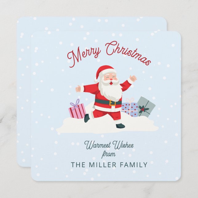 Invitación Feliz Santa, Navidades azul claro (Anverso / Reverso)