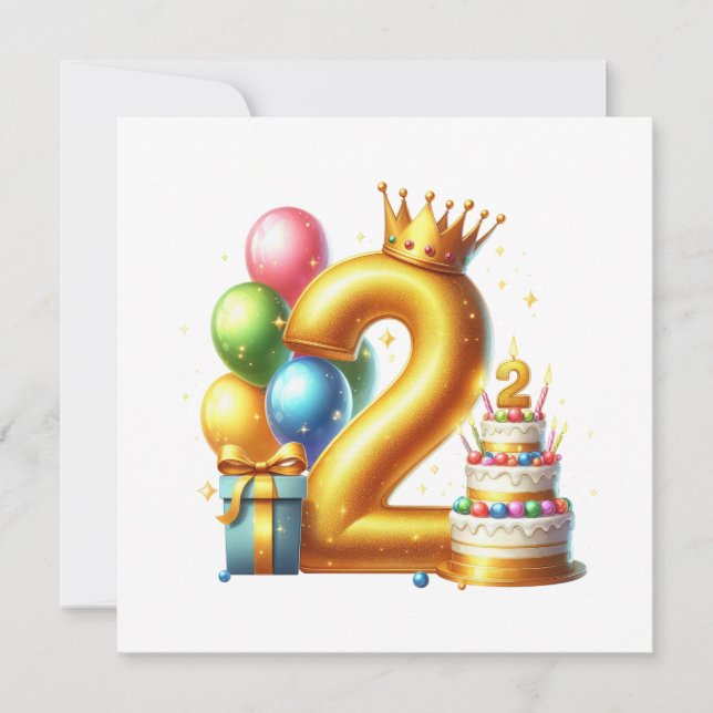Invitación Feliz segundo cumpleaños dorado (Anverso)