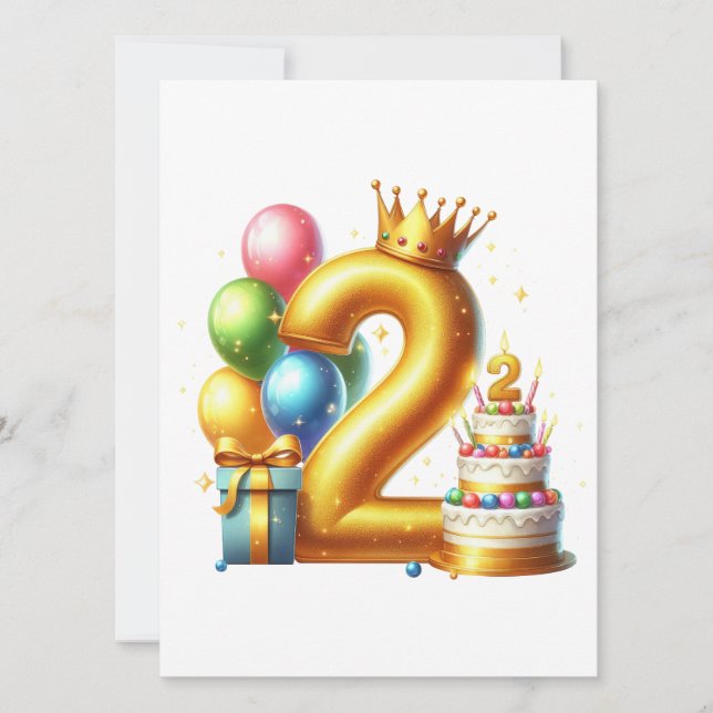 Invitación Feliz segundo cumpleaños dorado (Anverso)
