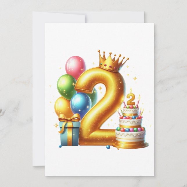 Invitación Feliz segundo cumpleaños dorado (Anverso)
