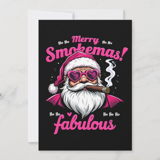 Invitación Feliz Smokemas divertido Santa con gran cigarro (Anverso)