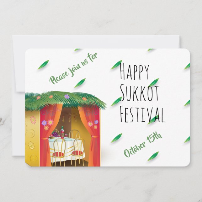 Invitación Feliz Sukkkot Sukkah Lulav y Etrog Watercolor (Anverso)