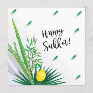 Invitación Feliz Sukkot Lulav y Etrog Acuarela