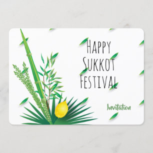 Invitación Feliz Sukkot Lulav y Etrog Acuarela