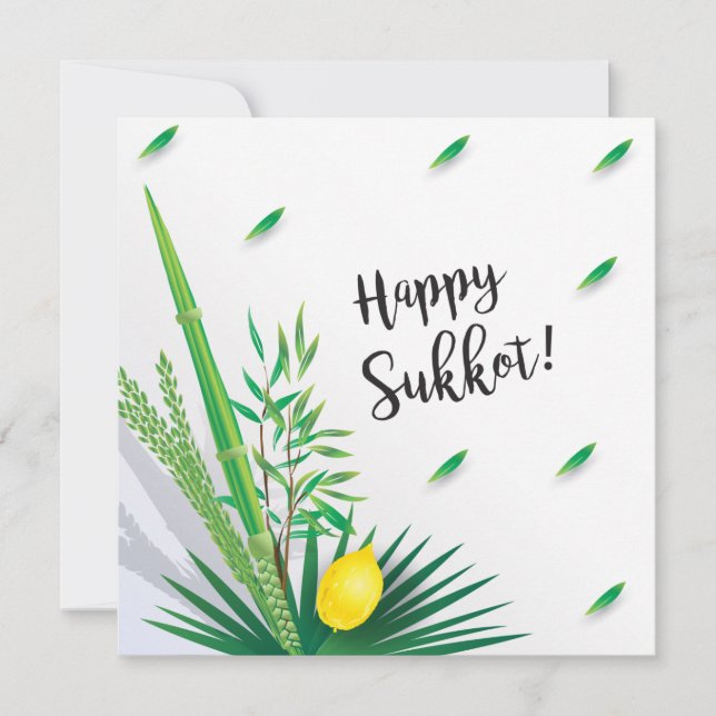 Invitación Feliz Sukkot Lulav y Etrog Watercolor (Anverso)