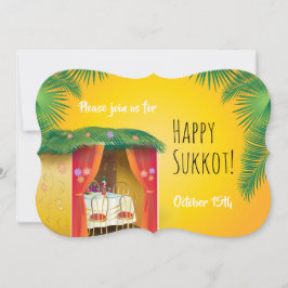 Invitación Feliz Sukkot Sukkah Lulav y Etrog Acuarela