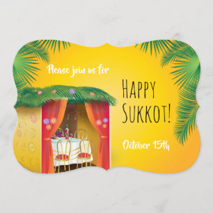 Invitación Feliz Sukkot Sukkah Lulav y Etrog Acuarela