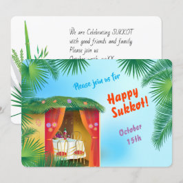 Invitación Feliz Sukkot Sukkah Lulav y Etrog Acuarela