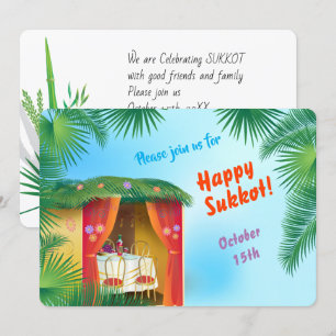 Invitación Feliz Sukkot Sukkah Lulav y Etrog Acuarela
