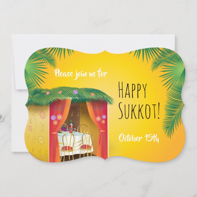 Invitación Feliz Sukkot Sukkah Lulav y la acuarela Etrog (Anverso)