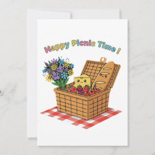 Invitación ¡Feliz tiempo de picnic! Comida y flores lindas Ka