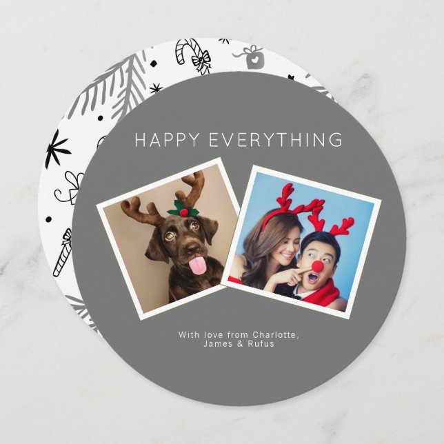 Invitación Feliz todo gris invierno Foliage Photo Card (Anverso / Reverso)