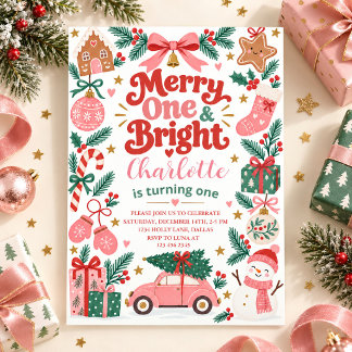 Invitación Feliz Uno y Brillante Cumpleaños Primero de Navida