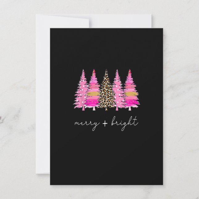 Invitación Feliz Y Brillante Leopardo Pink Christmas Tree Nav (Anverso)