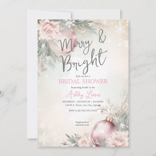 Invitación Feliz y luminosa ducha de novia adorno de Navidad (Anverso)