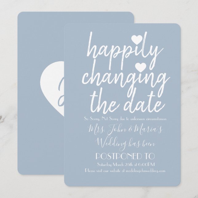 Invitación Felizmente Cambiando la Fecha Bodas Azul Rosado (Anverso / Reverso)
