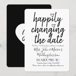 Invitación Felizmente cambiando la fecha de la boda negro y b