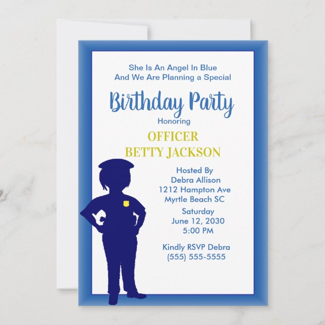 Invitación Female Police Officer Birthday Party Invitation (Anverso)
