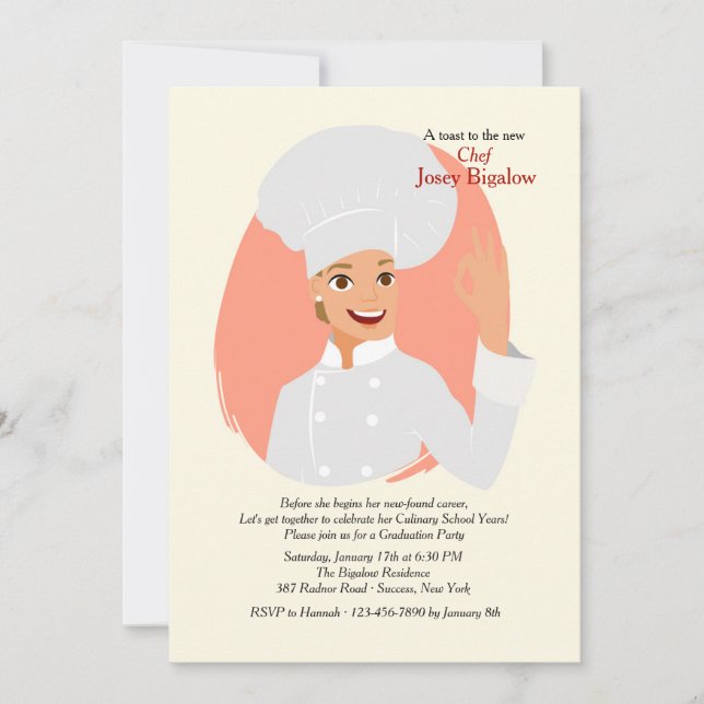 Invitación femenina de la graduación del cocinero (Anverso)