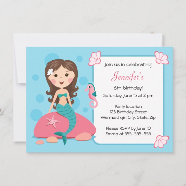 Invitación femenina linda del cumpleaños del chica (Anverso)