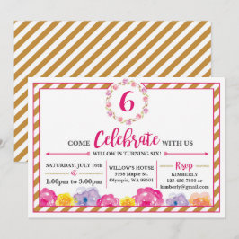 Invitación femenina rayada floral de la fiesta de